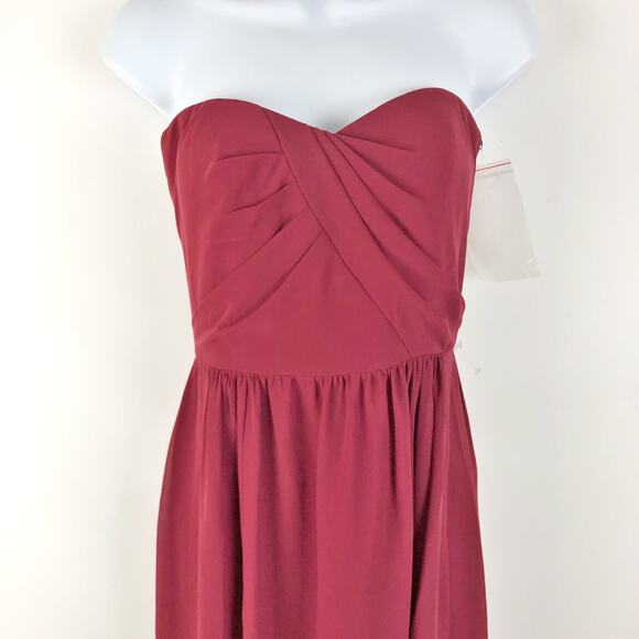 Social Bridesmaids Womens Strapless Maxi Dress 4 Red Sweetheart Neck Slits NWT - Picture 4 of 8